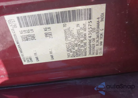 2017 Nissan Maxima 3.5 Sr z USA, uszkodzony, nr VIN 1N4AA6AP4HC436575